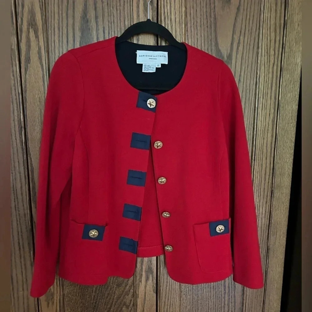 VTG‎ Adrienne Vittadini Sport Patriotic Gold Star Button Knit Jacket Blazer | 12